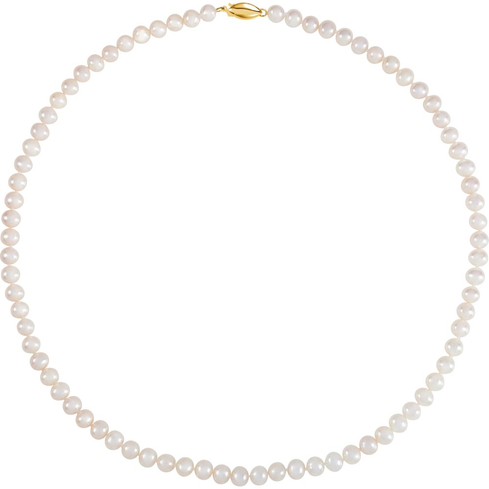 5.5-6.0mm White FW Cultured Pearl &amp; 14k Yellow Gold Necklace, 18 Inch, Item N14216 by The Black Bow Jewelry Co.