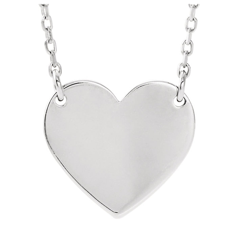 Platinum Engravable 11 x 12mm Heart Necklace, 16-18 Inch, Item N14236 by The Black Bow Jewelry Co.