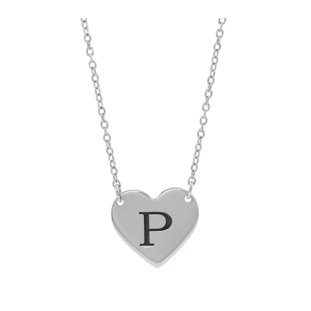 Alternate view of the Platinum Engravable 11 x 12mm Heart Necklace, 16-18 Inch by The Black Bow Jewelry Co.