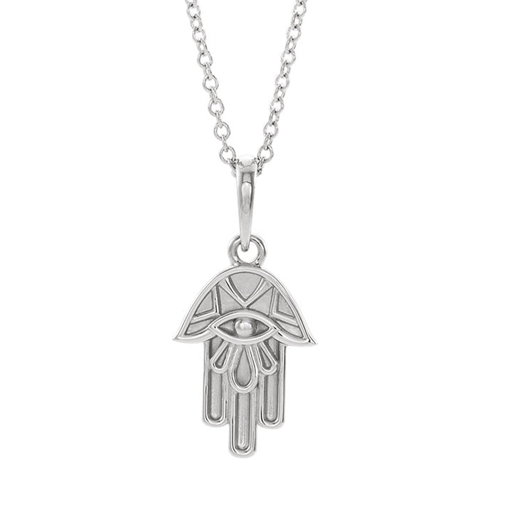 Platinum Small Hamsa Necklace, 16-18 Inch, Item N14237 by The Black Bow Jewelry Co.