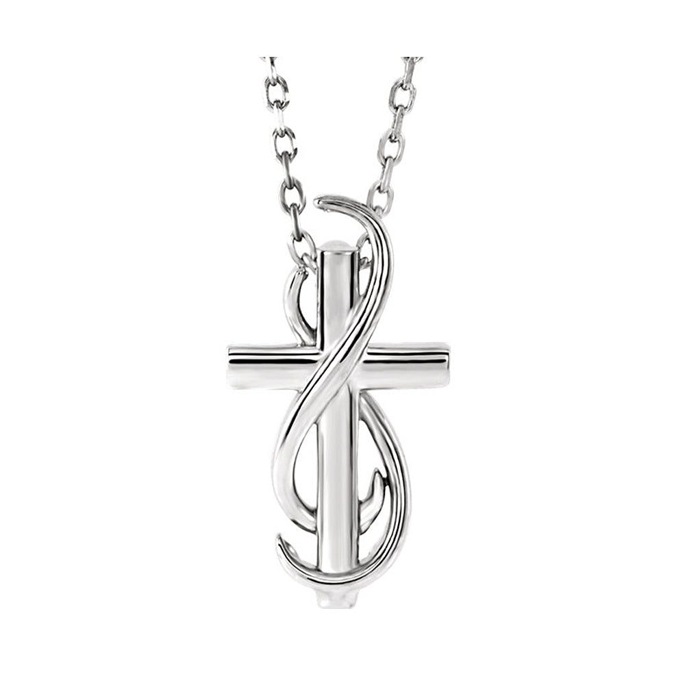 Platinum Infinity Cross Necklace, 16-18 Inch, Item N14246 by The Black Bow Jewelry Co.
