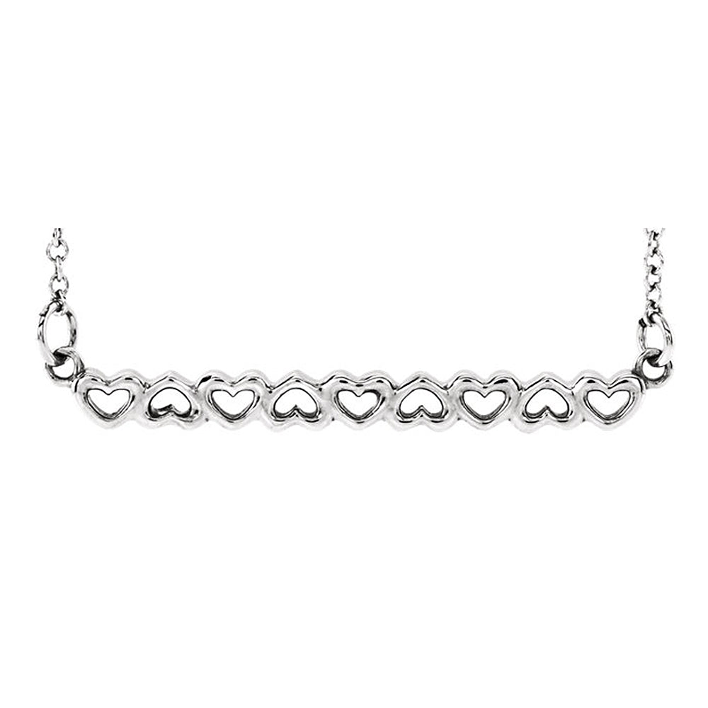 Platinum Connected Hearts Bar Necklace, 18 Inch, Item N14248 by The Black Bow Jewelry Co.