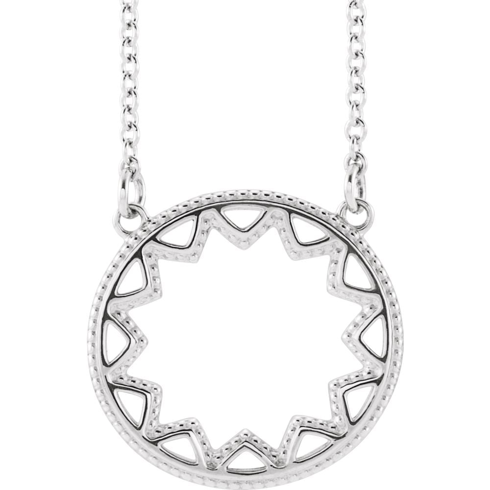 Platinum 15mm Milgrain Sun Adjustable Necklace, 16-18 Inch, Item N14256 by The Black Bow Jewelry Co.