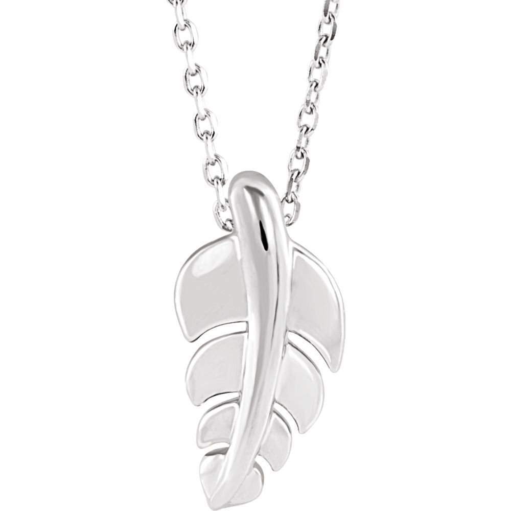 Platinum Small Vertical Leaf Necklace, 16-18 Inch, Item N14272 by The Black Bow Jewelry Co.