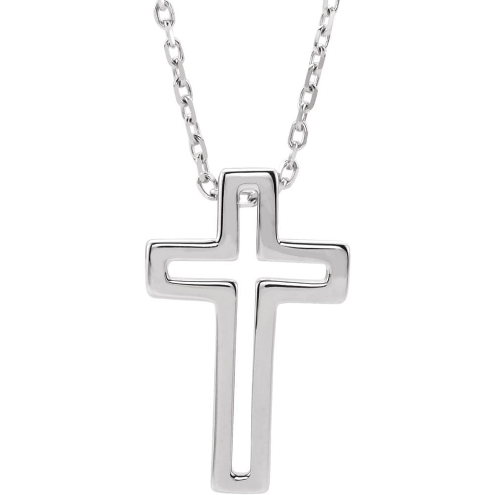 Platinum Small Voided Cross Necklace, 16-18 Inch, Item N14290 by The Black Bow Jewelry Co.
