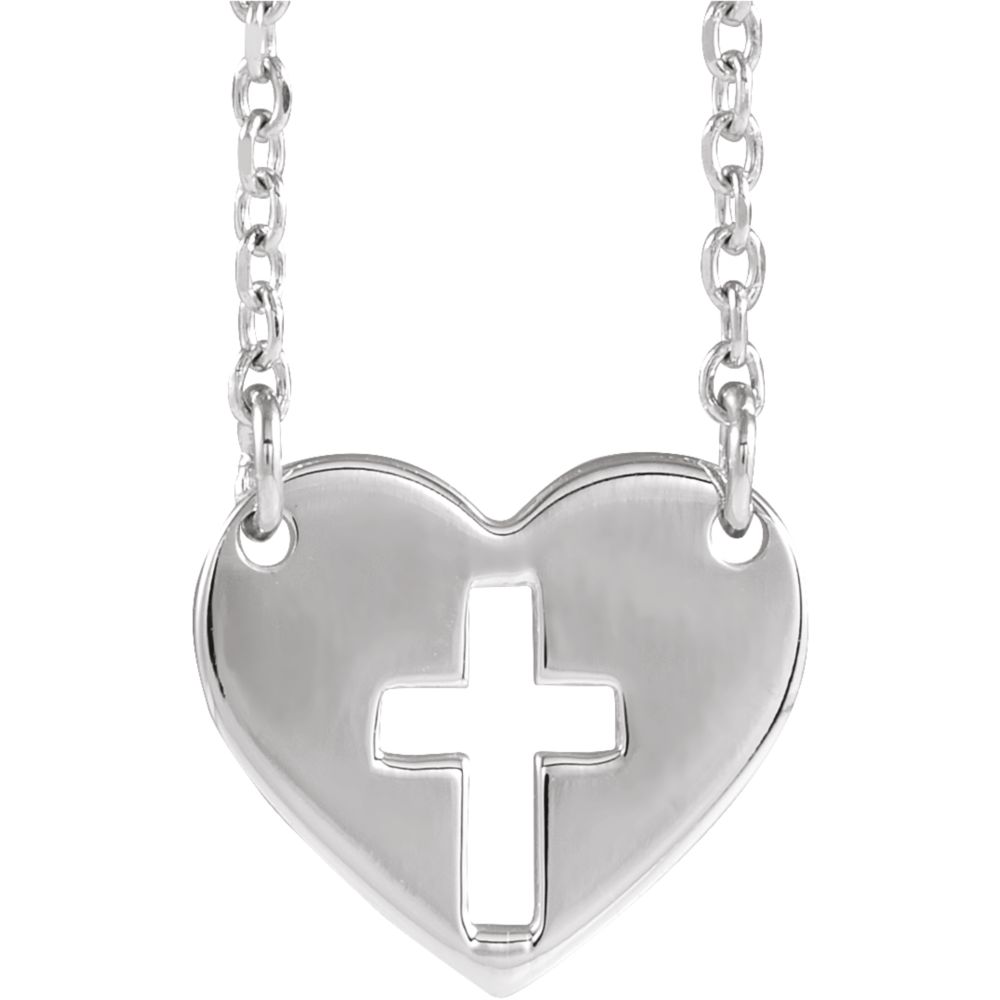 Sterling Silver 10mm Pierced Cross Heart Necklace, 16-18 Inch, Item N14292 by The Black Bow Jewelry Co.
