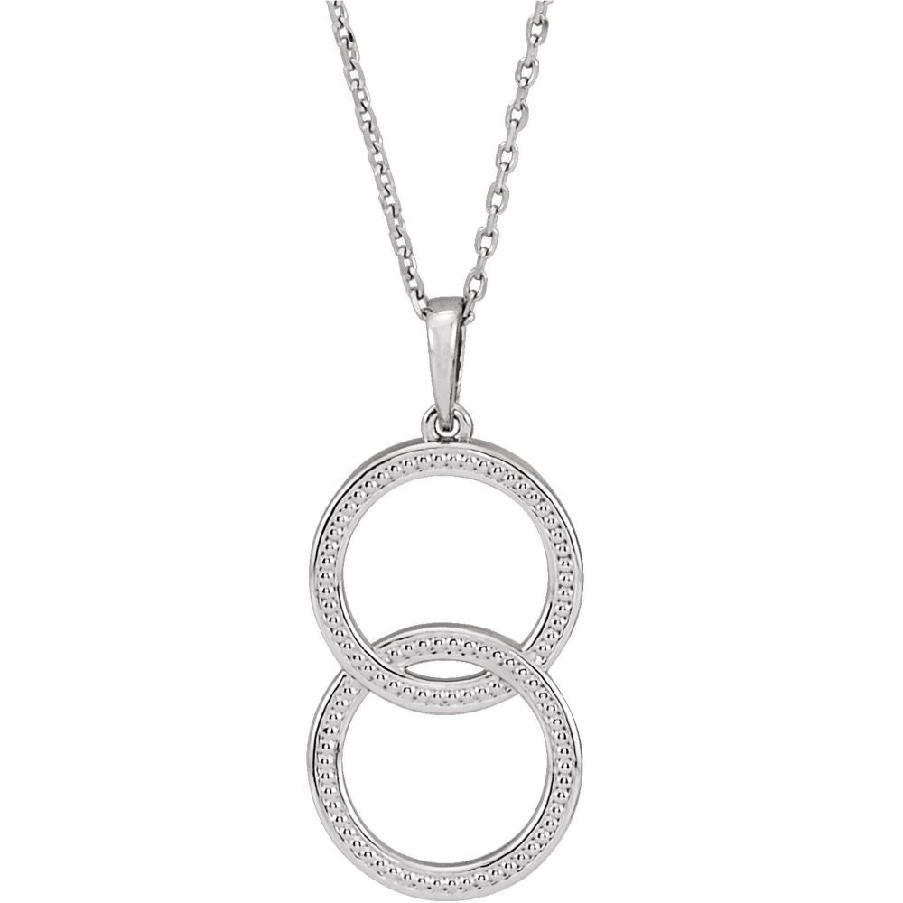 Platinum Double Vertical Milgrain Circle Necklace 16-18 Inch, Item N14293 by The Black Bow Jewelry Co.