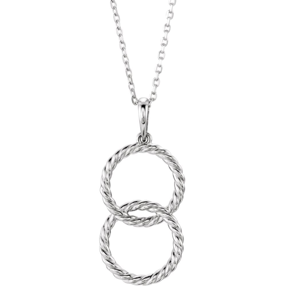 Platinum Double Vertical Rope Circle Necklace, 16-18 Inch, Item N14295 by The Black Bow Jewelry Co.