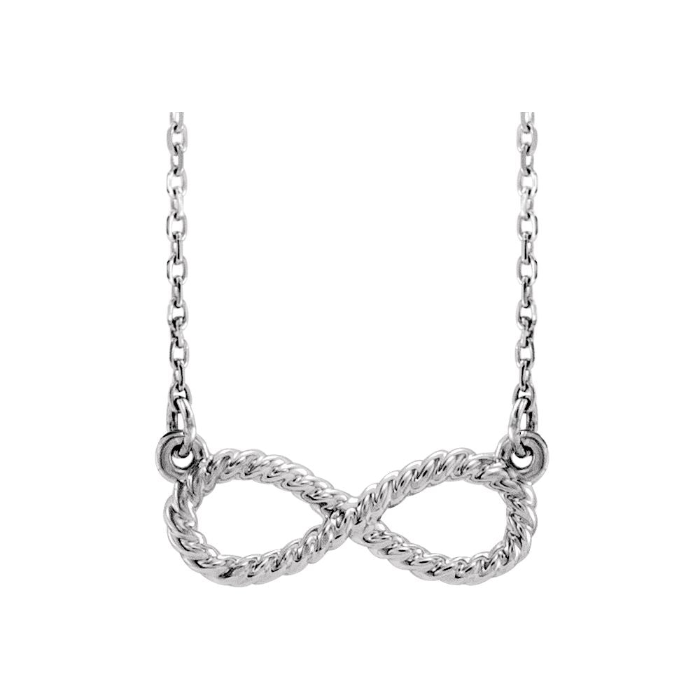 Platinum Small Rope Textured Infinity Necklace, 16-18 Inch, Item N14300 by The Black Bow Jewelry Co.