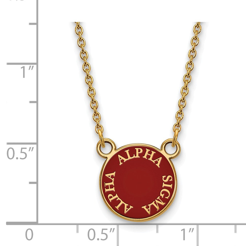 Alternate view of the 14K Plated Silver Alpha Sigma Alpha Small Round Enamel Necklace by The Black Bow Jewelry Co.