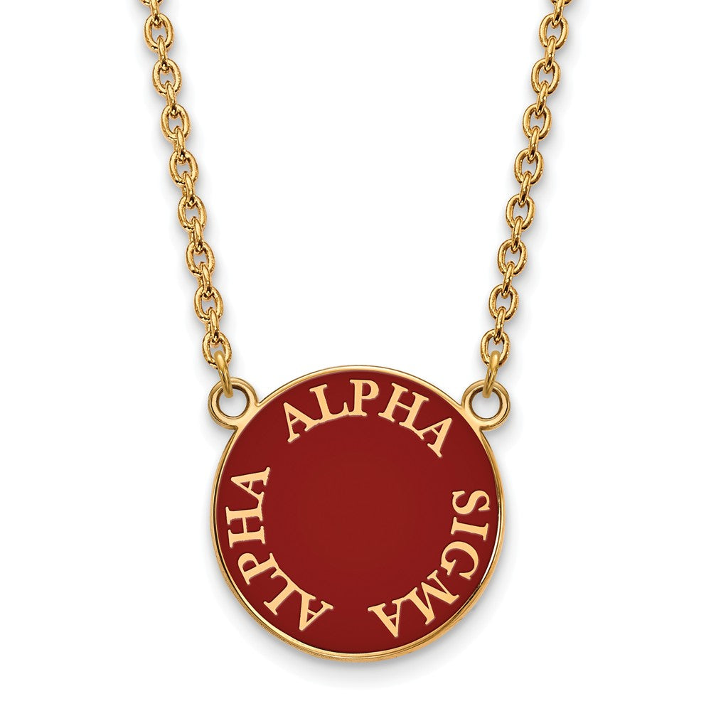 14K Plated Silver Alpha Sigma Alpha Large Round Enamel Necklace, Item N14354 by The Black Bow Jewelry Co.
