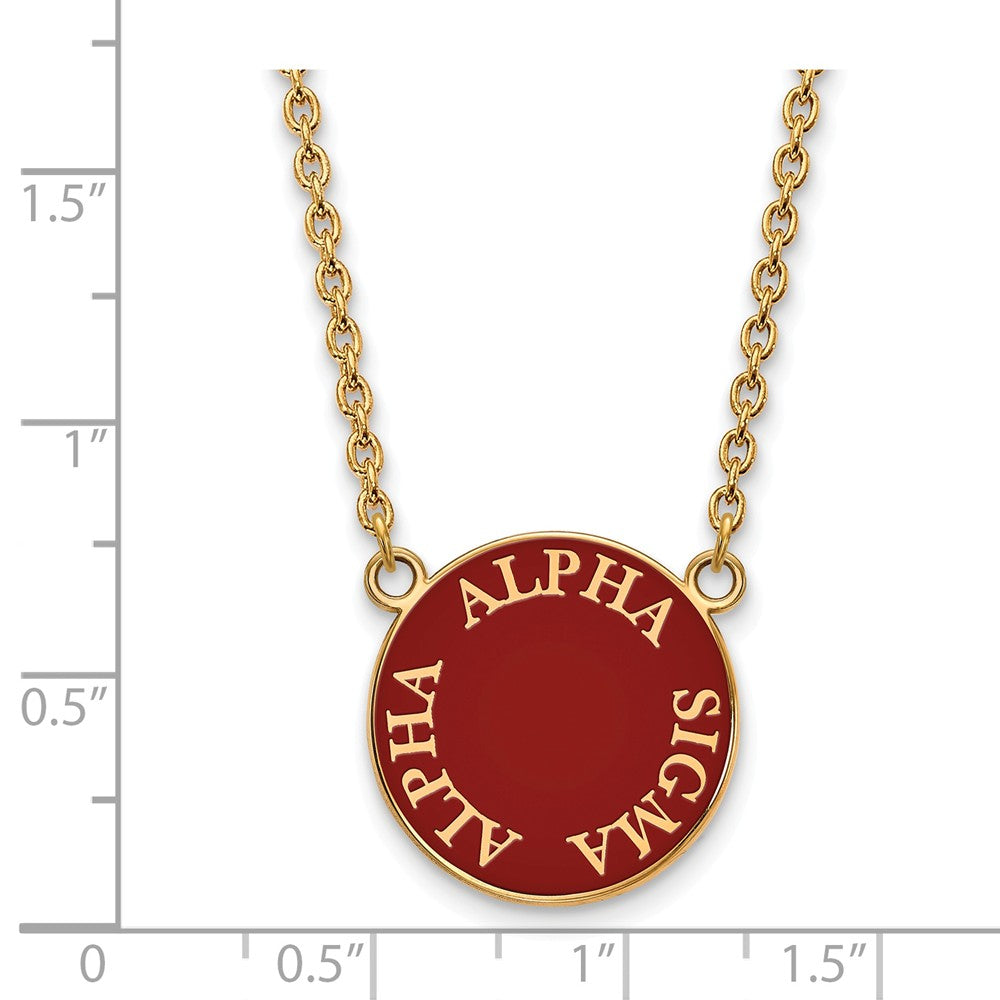 Alternate view of the 14K Plated Silver Alpha Sigma Alpha Large Round Enamel Necklace by The Black Bow Jewelry Co.
