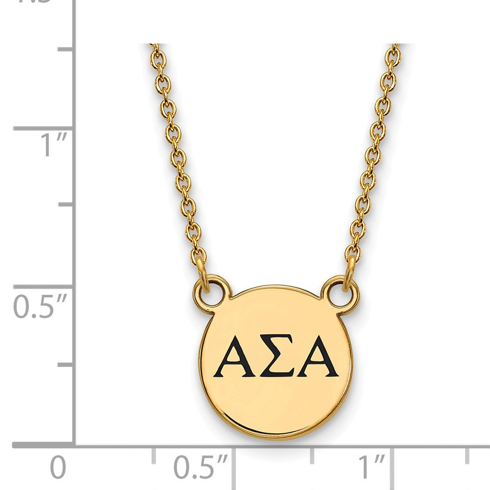 Alternate view of the 14K Plated Silver Alpha Sigma Alpha Small Black Enamel Necklace by The Black Bow Jewelry Co.