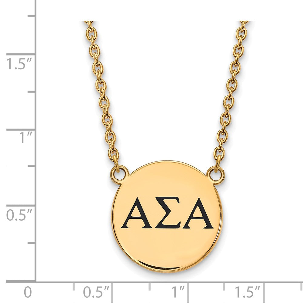 Alternate view of the 14K Plated Silver Alpha Sigma Alpha Large Black Enamel Necklace by The Black Bow Jewelry Co.