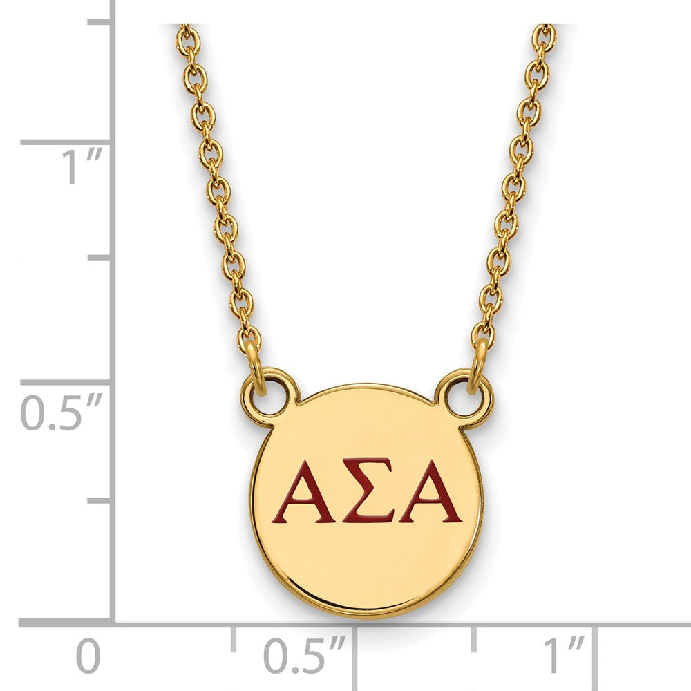 Alternate view of the 14K Plated Silver Alpha Sigma Alpha Small Red Enamel Necklace by The Black Bow Jewelry Co.