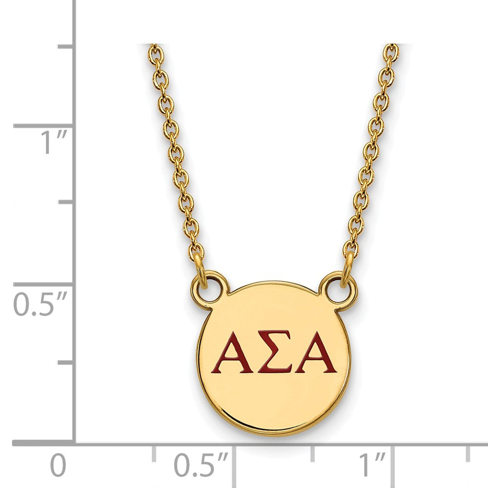 Alternate view of the 14K Plated Silver Alpha Sigma Alpha Small Red Enamel Necklace by The Black Bow Jewelry Co.