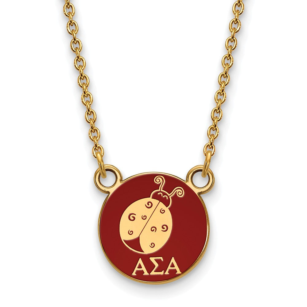 14K Plated Silver Alpha Sigma Alpha Small Mascot Red Enamel Necklace, Item N14363 by The Black Bow Jewelry Co.