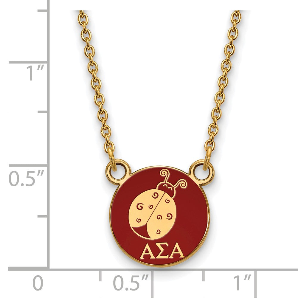 Alternate view of the 14K Plated Silver Alpha Sigma Alpha Small Mascot Red Enamel Necklace by The Black Bow Jewelry Co.