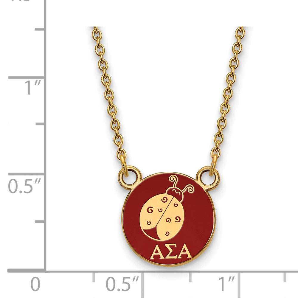 Alternate view of the 14K Plated Silver Alpha Sigma Alpha Small Mascot Red Enamel Necklace by The Black Bow Jewelry Co.