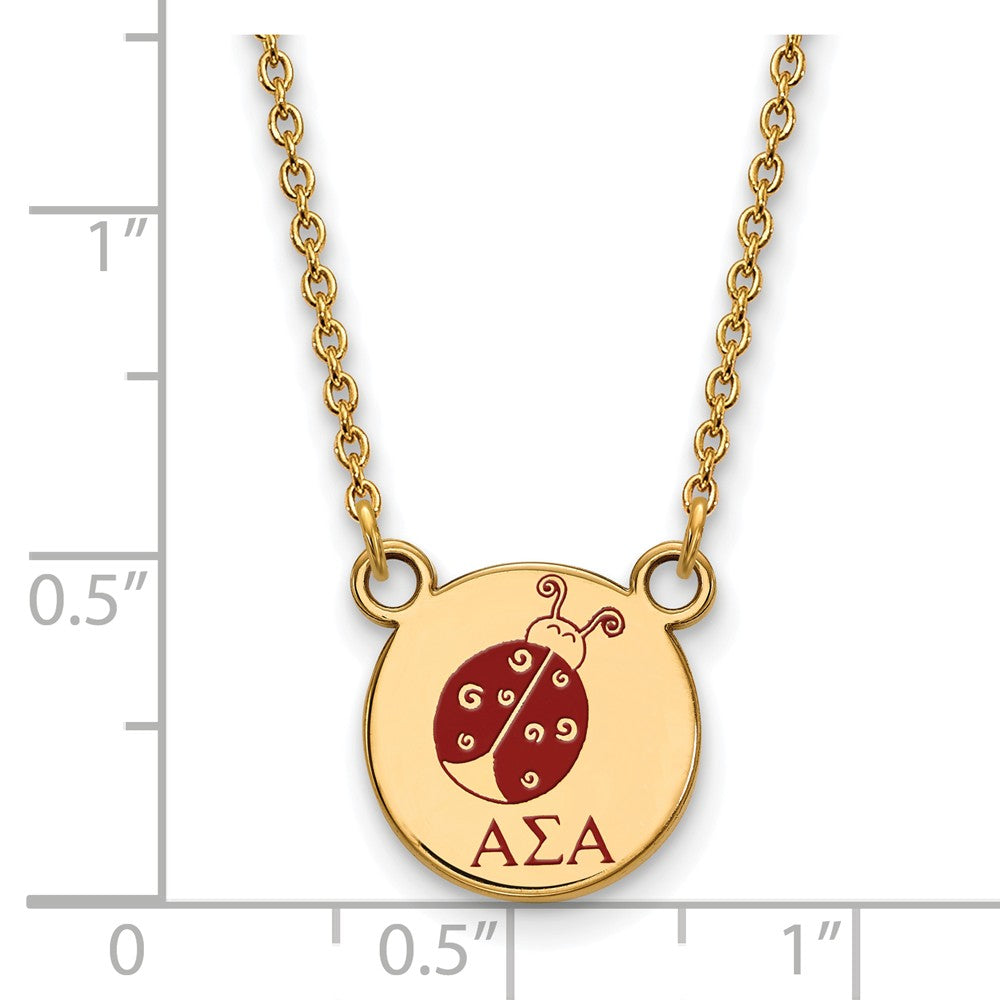 Alternate view of the 14K Plated Silver Alpha Sigma Alpha Small Mascot Enamel Necklace by The Black Bow Jewelry Co.