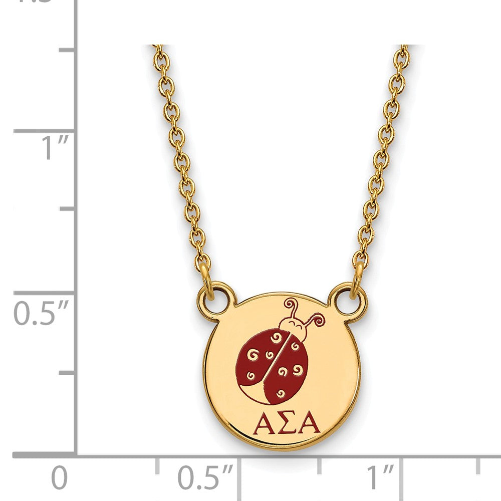 Alternate view of the 14K Plated Silver Alpha Sigma Alpha Small Mascot Enamel Necklace by The Black Bow Jewelry Co.
