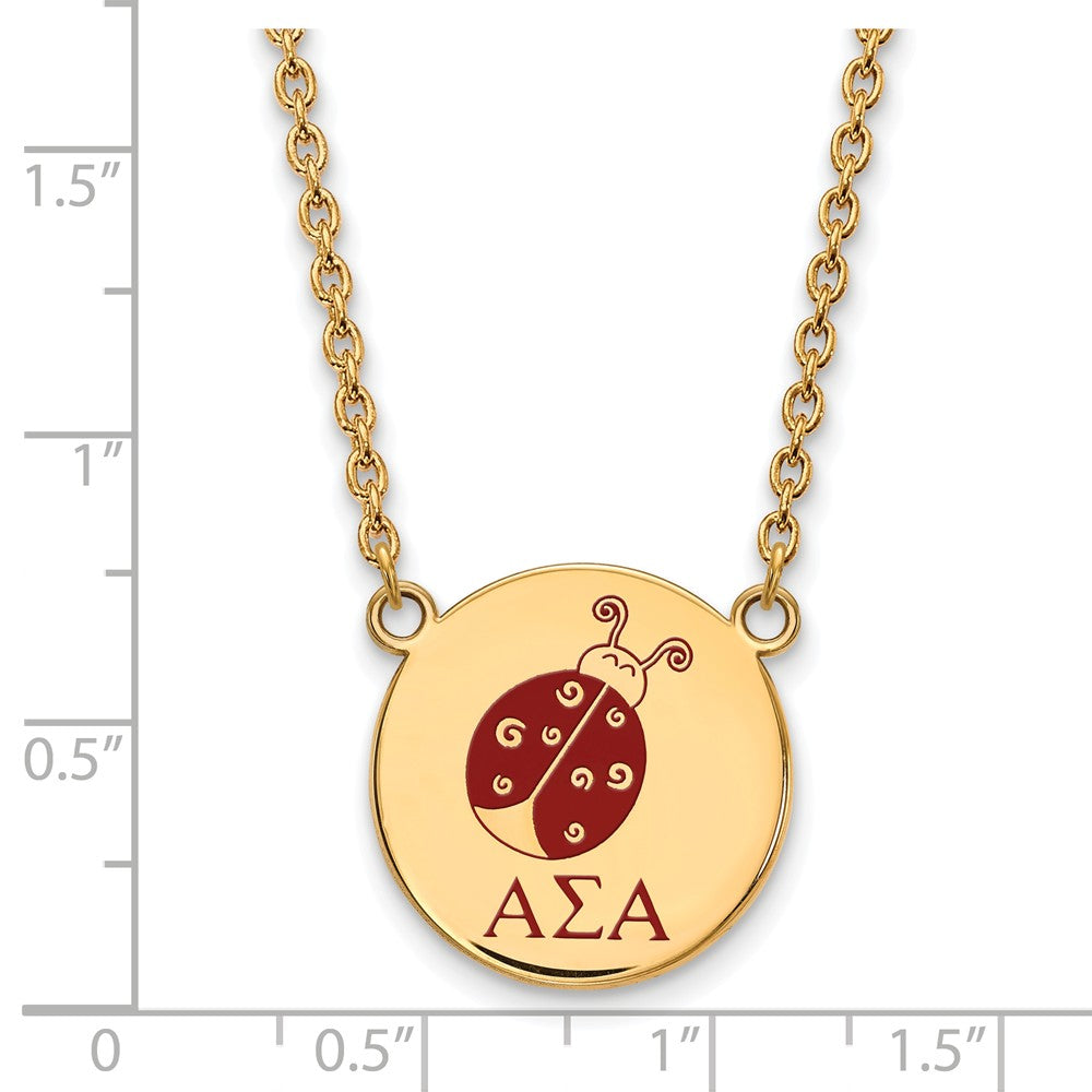 Alternate view of the 14K Plated Silver Alpha Sigma Alpha Large Mascot Enamel Necklace by The Black Bow Jewelry Co.