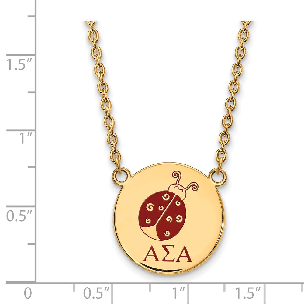 Alternate view of the 14K Plated Silver Alpha Sigma Alpha Large Mascot Enamel Necklace by The Black Bow Jewelry Co.