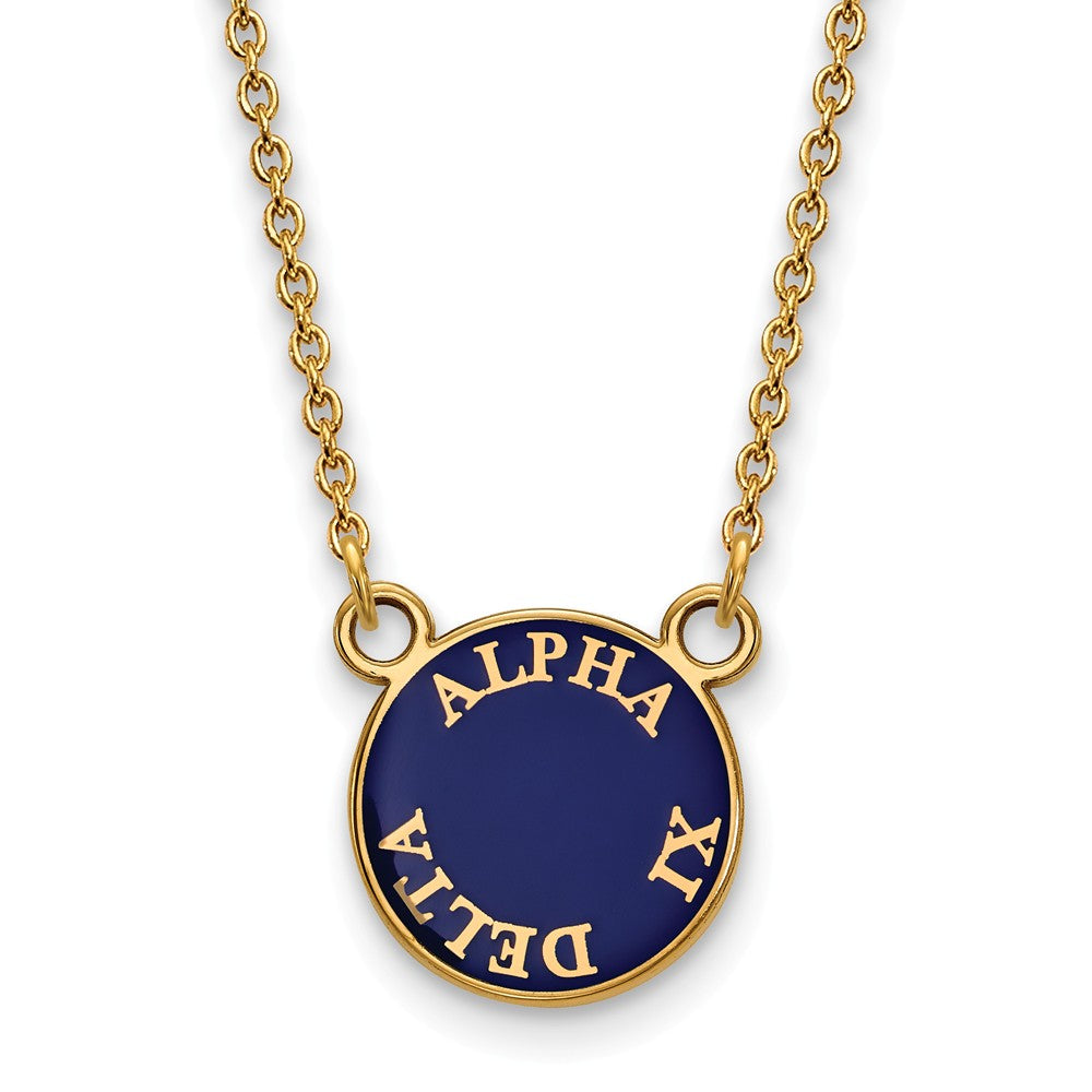 14K Plated Silver Alpha Xi Delta Small Round Enamel Necklace, Item N14367 by The Black Bow Jewelry Co.