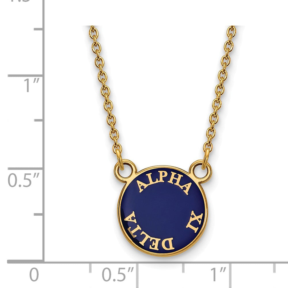Alternate view of the 14K Plated Silver Alpha Xi Delta Small Round Enamel Necklace by The Black Bow Jewelry Co.