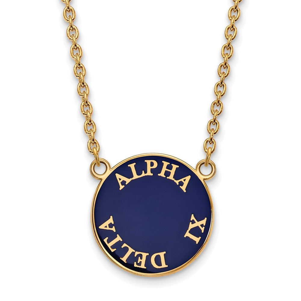 14K Plated Silver Alpha Xi Delta Large Round Enamel Necklace, Item N14368 by The Black Bow Jewelry Co.