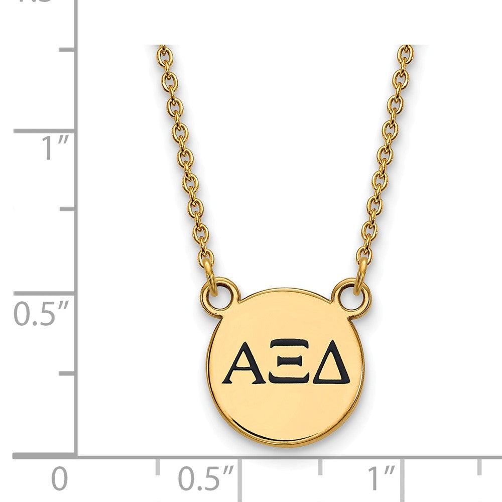 Alternate view of the 14K Plated Silver Alpha Xi Delta Small Blue Greek Enamel Necklace by The Black Bow Jewelry Co.
