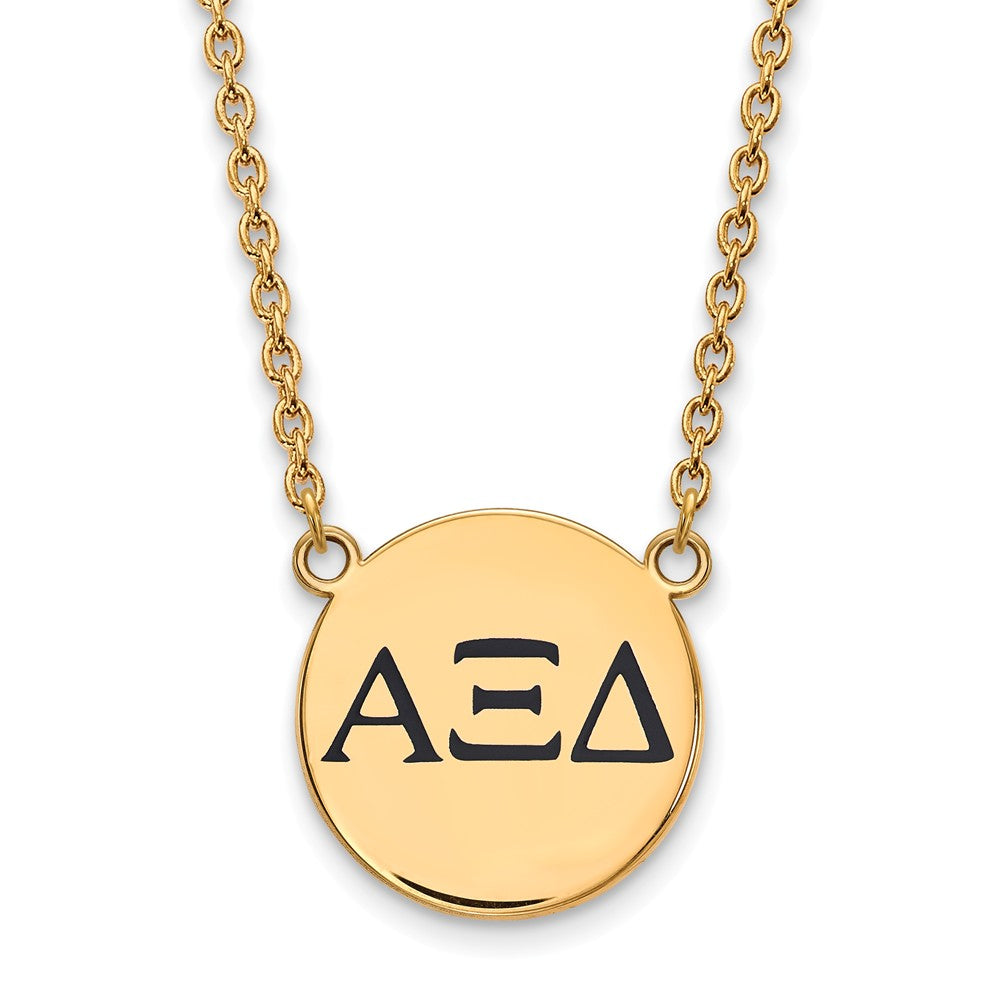 14K Plated Silver Alpha Xi Delta Lg Blue Greek Letter Disc Necklace, Item N14372 by The Black Bow Jewelry Co.