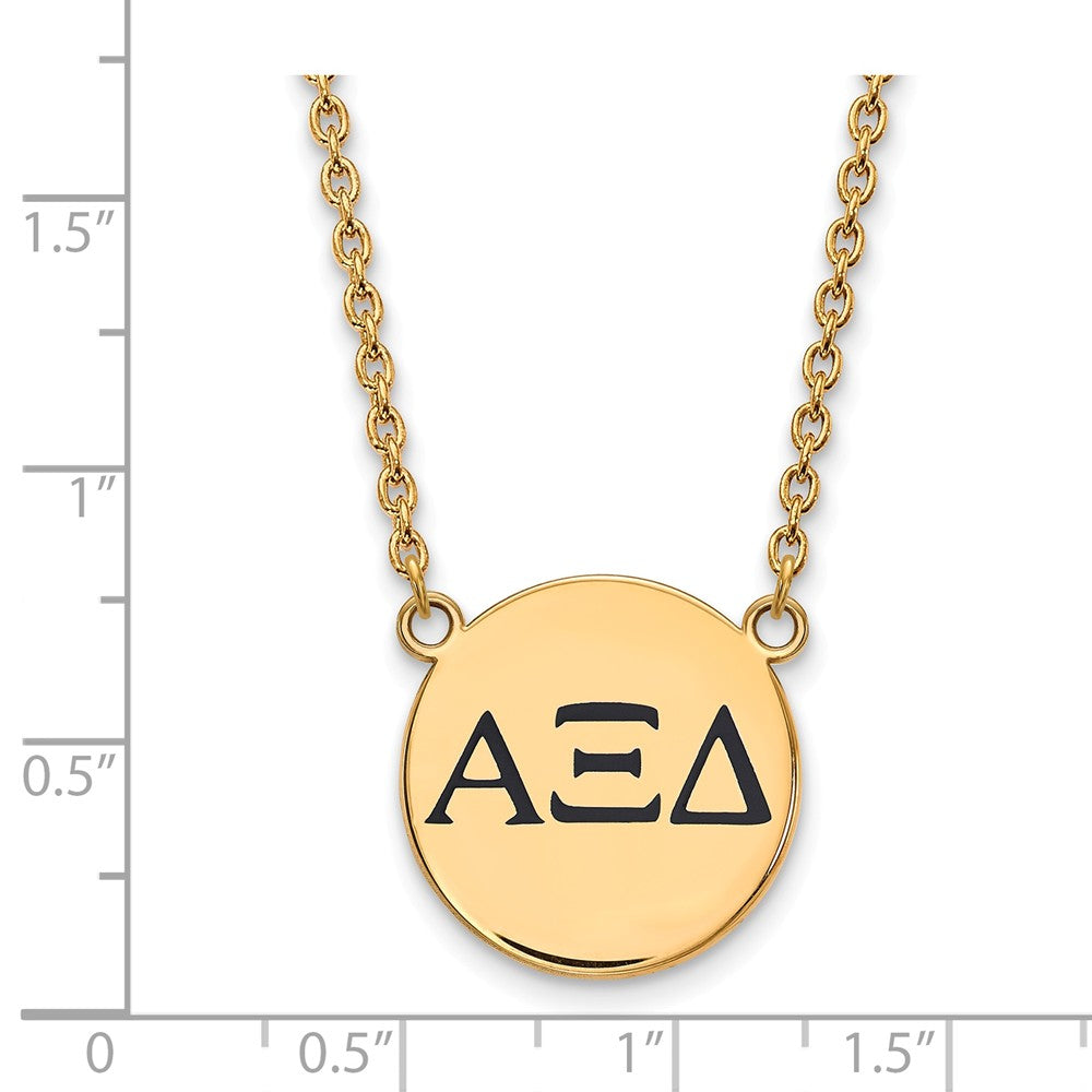 Alternate view of the 14K Plated Silver Alpha Xi Delta Lg Blue Greek Letter Disc Necklace by The Black Bow Jewelry Co.