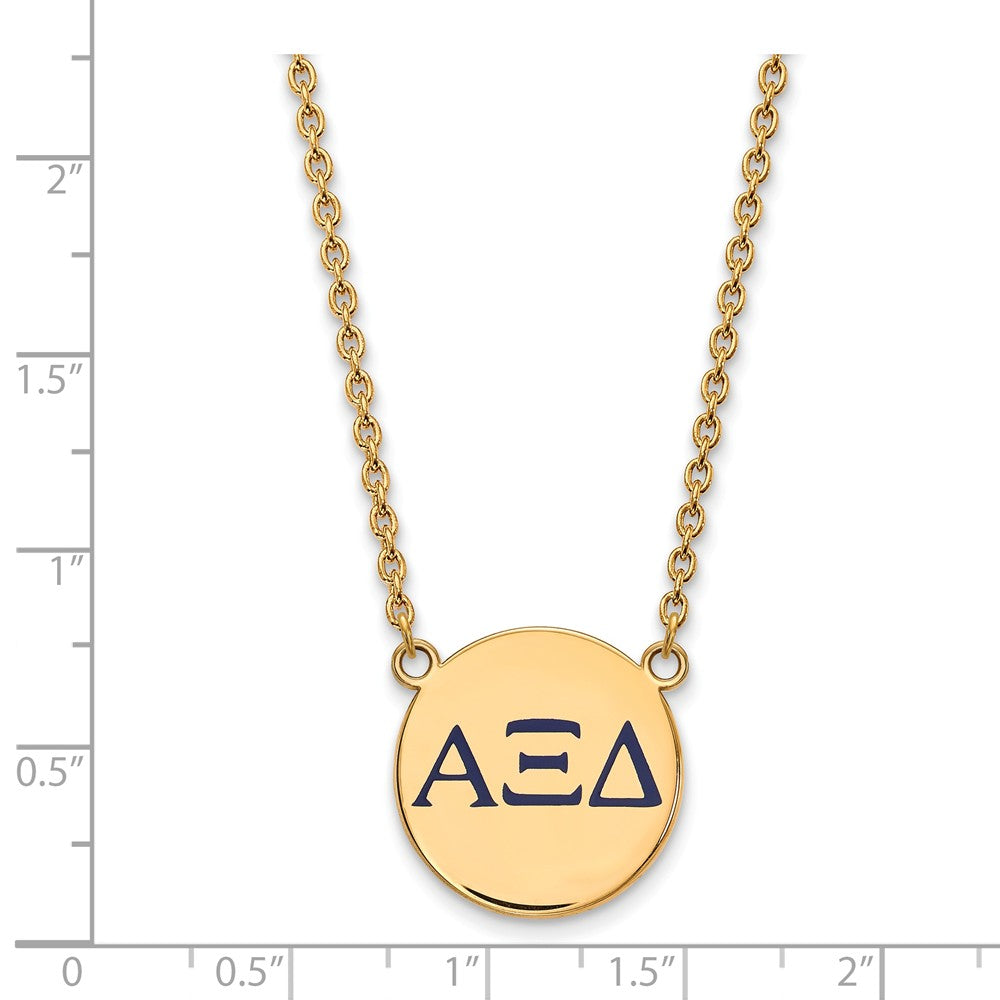 Alternate view of the 14K Plated Silver Alpha Xi Delta Large Blue Greek Enamel Necklace by The Black Bow Jewelry Co.
