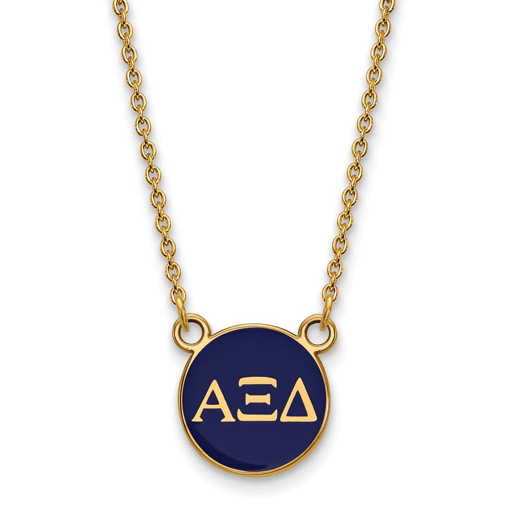 14K Plated Silver Alpha Xi Delta Small Blue Enamel Greek Necklace, Item N14375 by The Black Bow Jewelry Co.