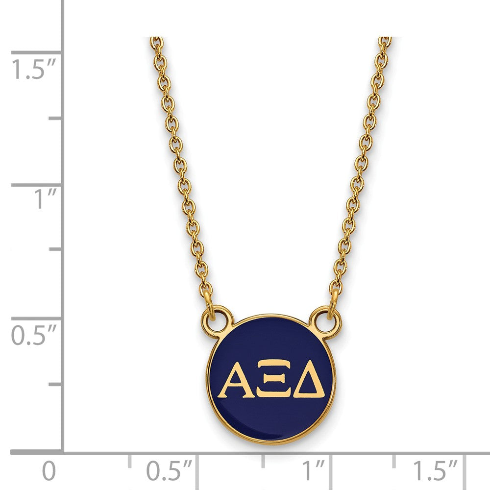 Alternate view of the 14K Plated Silver Alpha Xi Delta Small Blue Enamel Greek Necklace by The Black Bow Jewelry Co.