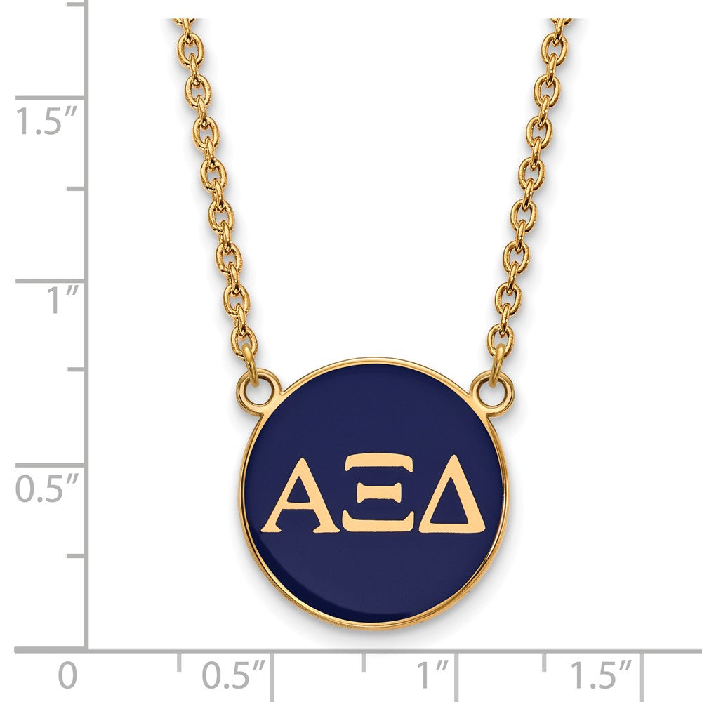 Alternate view of the 14K Plated Silver Alpha Xi Delta Large Blue Enamel Necklace by The Black Bow Jewelry Co.