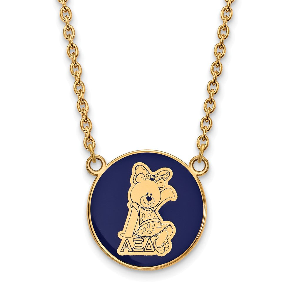 14K Plated Silver Alpha Xi Delta Large Enamel Mascot Necklace, Item N14377 by The Black Bow Jewelry Co.
