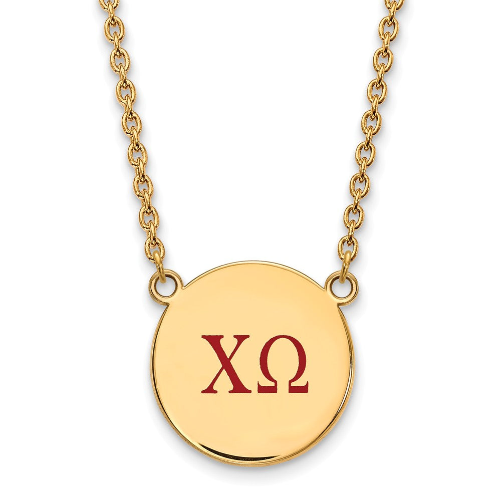 14K Plated Silver Chi Omega Large Red Enamel Greek Letters Necklace, Item N14387 by The Black Bow Jewelry Co.