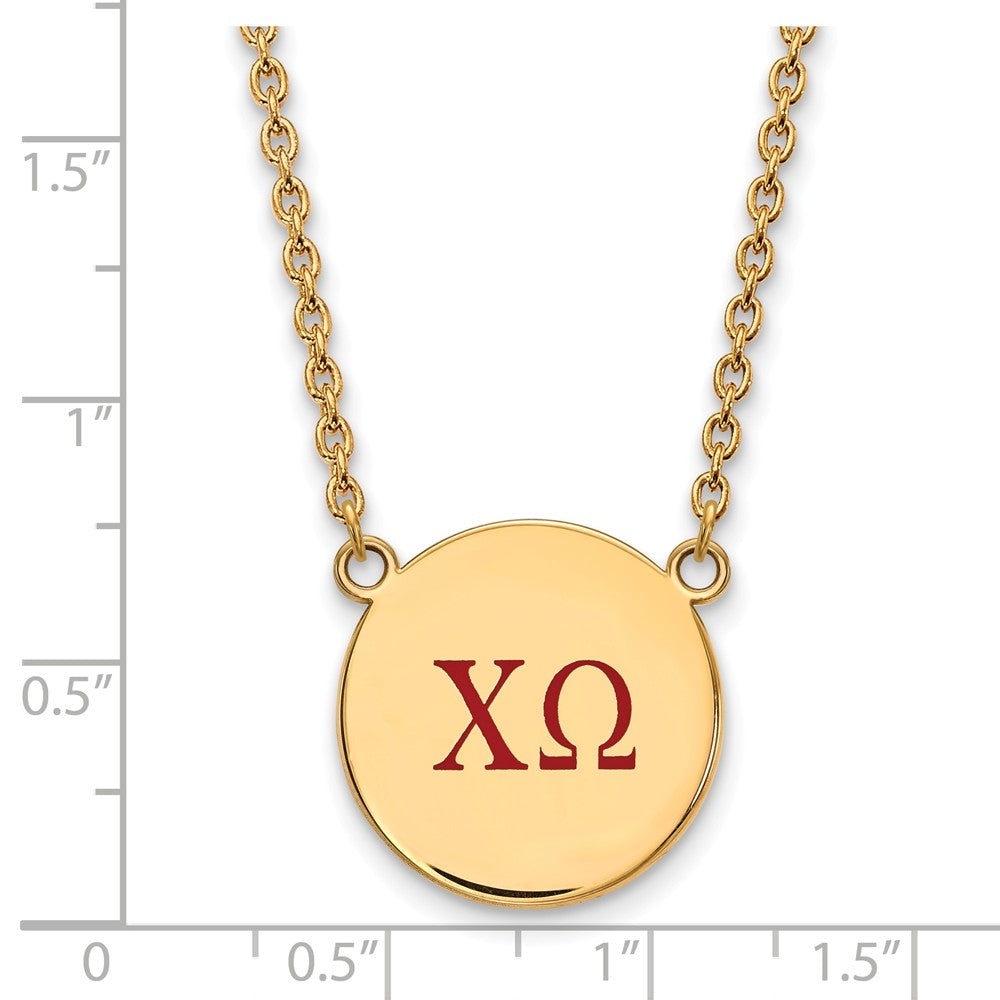 Alternate view of the 14K Plated Silver Chi Omega Large Red Enamel Greek Letters Necklace by The Black Bow Jewelry Co.