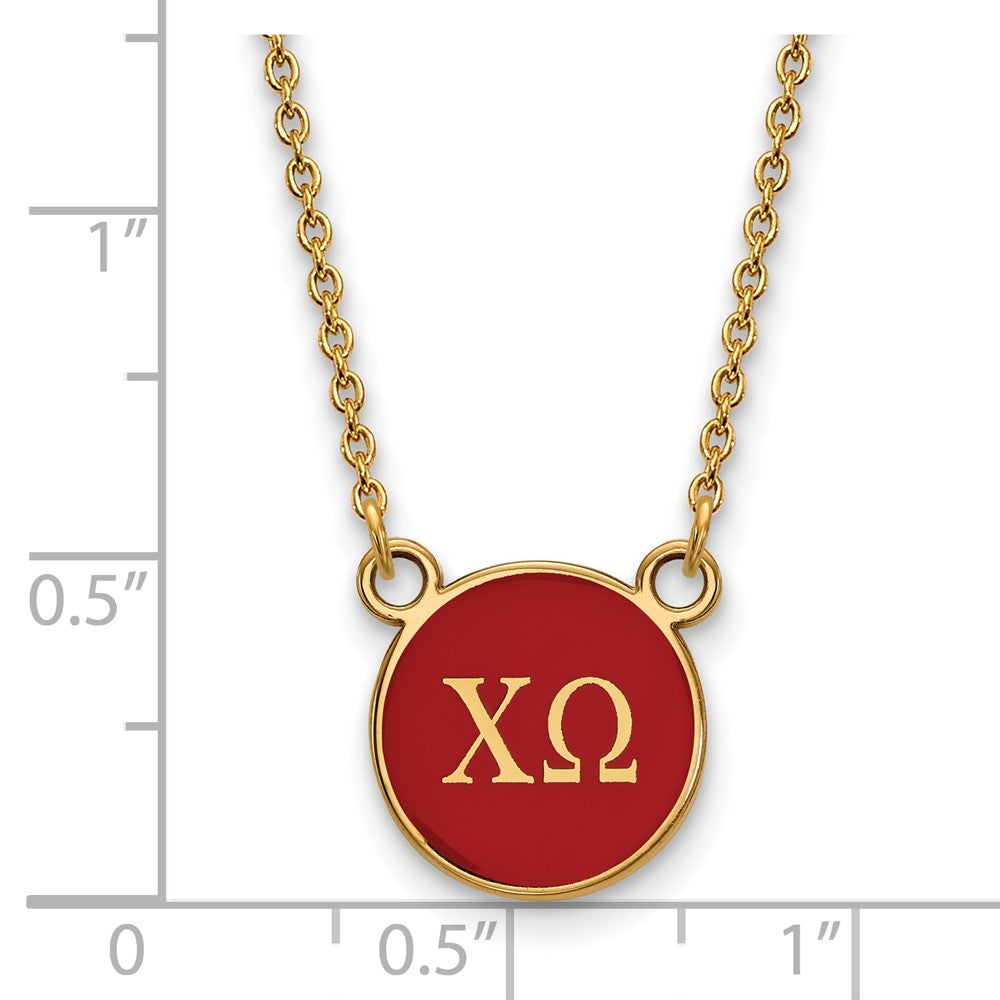 Alternate view of the 14K Plated Silver Chi Omega Small Red Enamel Disc Necklace by The Black Bow Jewelry Co.