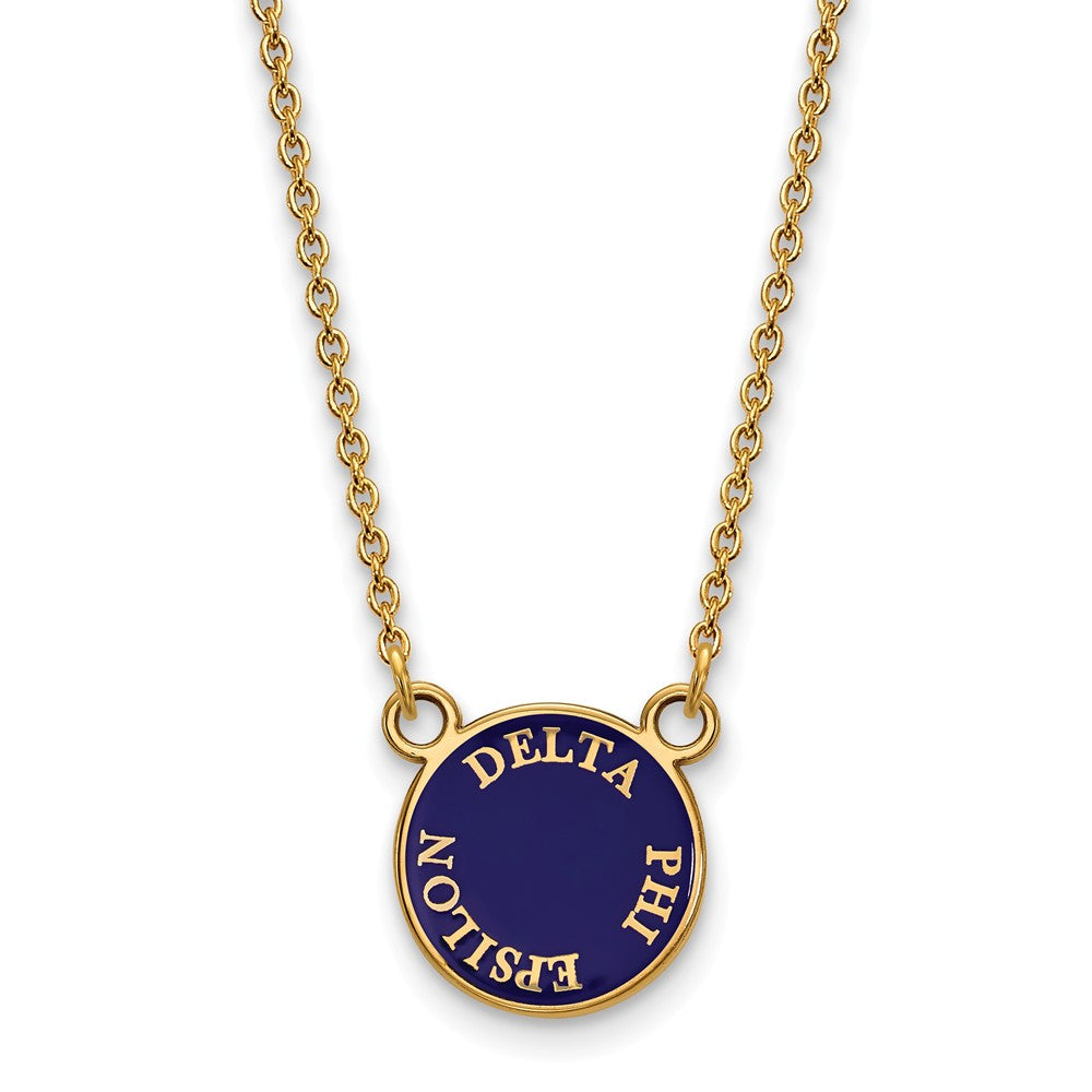 14K Plated Silver Delta Phi Epsilon Small Enamel Disc Necklace, Item N14413 by The Black Bow Jewelry Co.