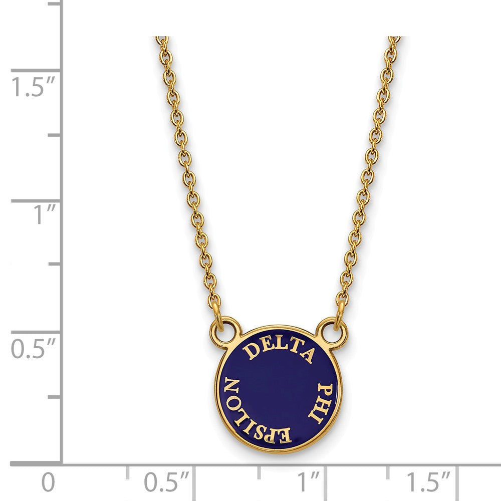 Alternate view of the 14K Plated Silver Delta Phi Epsilon Small Enamel Disc Necklace by The Black Bow Jewelry Co.