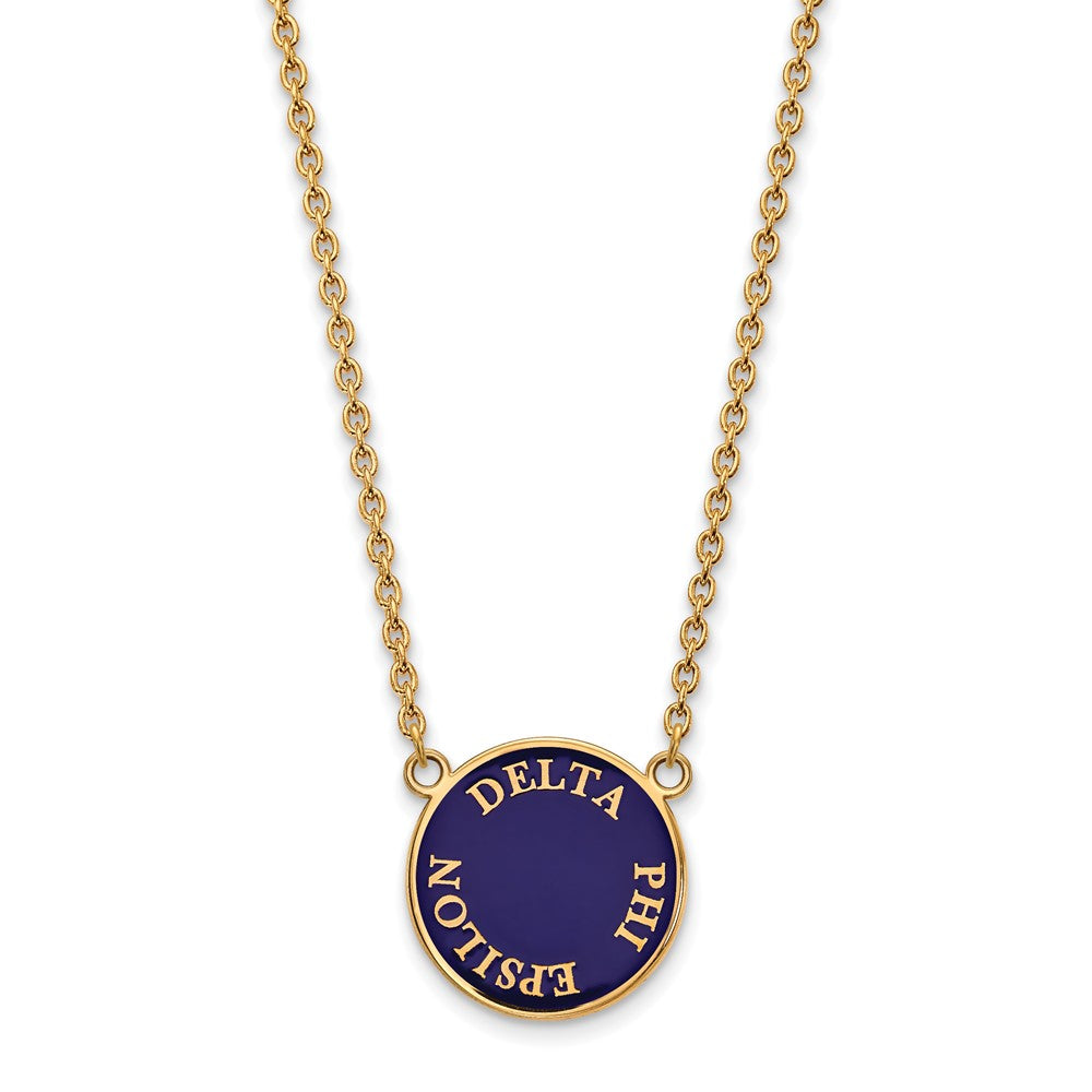 14K Plated Silver Delta Phi Epsilon Large Enamel Disc Necklace, Item N14414 by The Black Bow Jewelry Co.