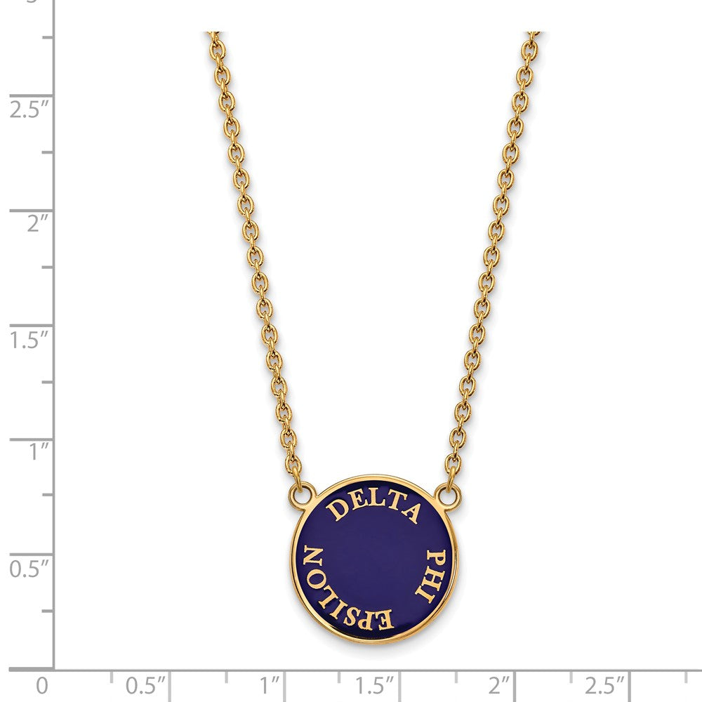 Alternate view of the 14K Plated Silver Delta Phi Epsilon Large Enamel Disc Necklace by The Black Bow Jewelry Co.