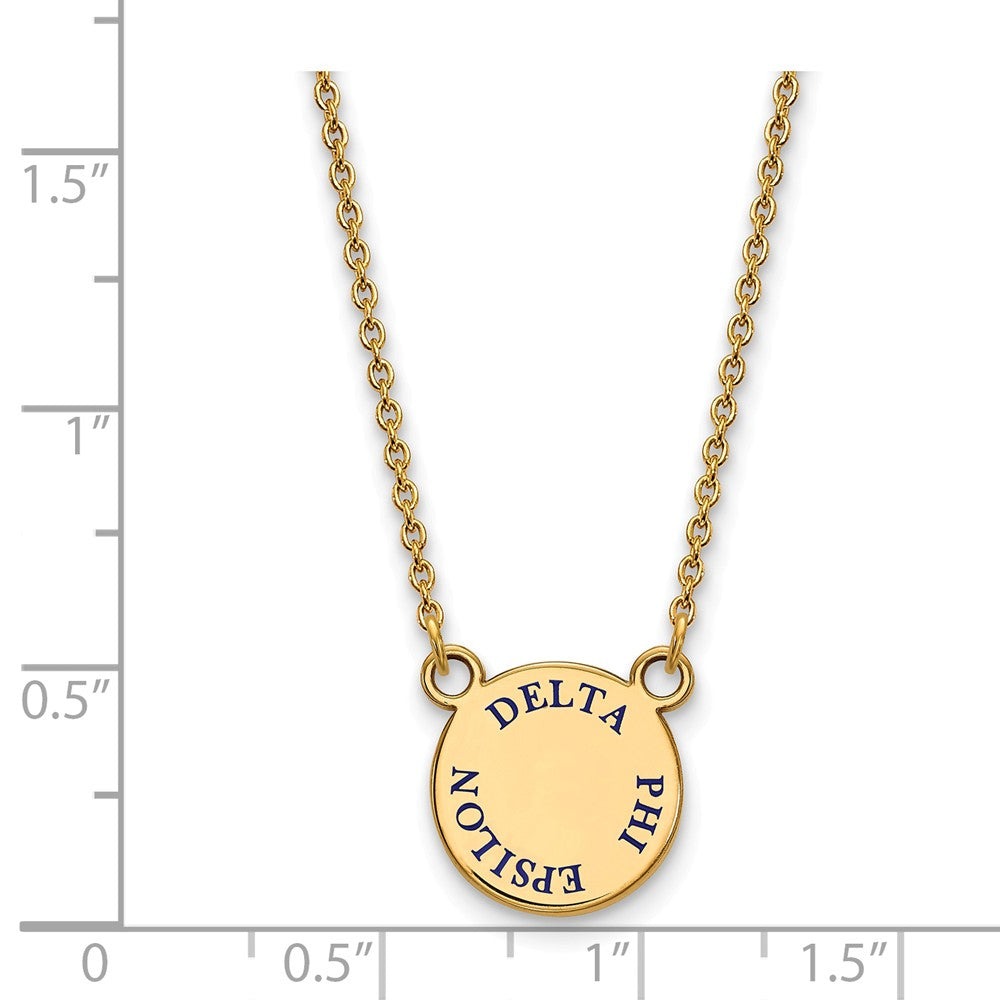 Alternate view of the 14K Plated Silver Delta Phi Epsilon Small Blue Enamel Necklace by The Black Bow Jewelry Co.