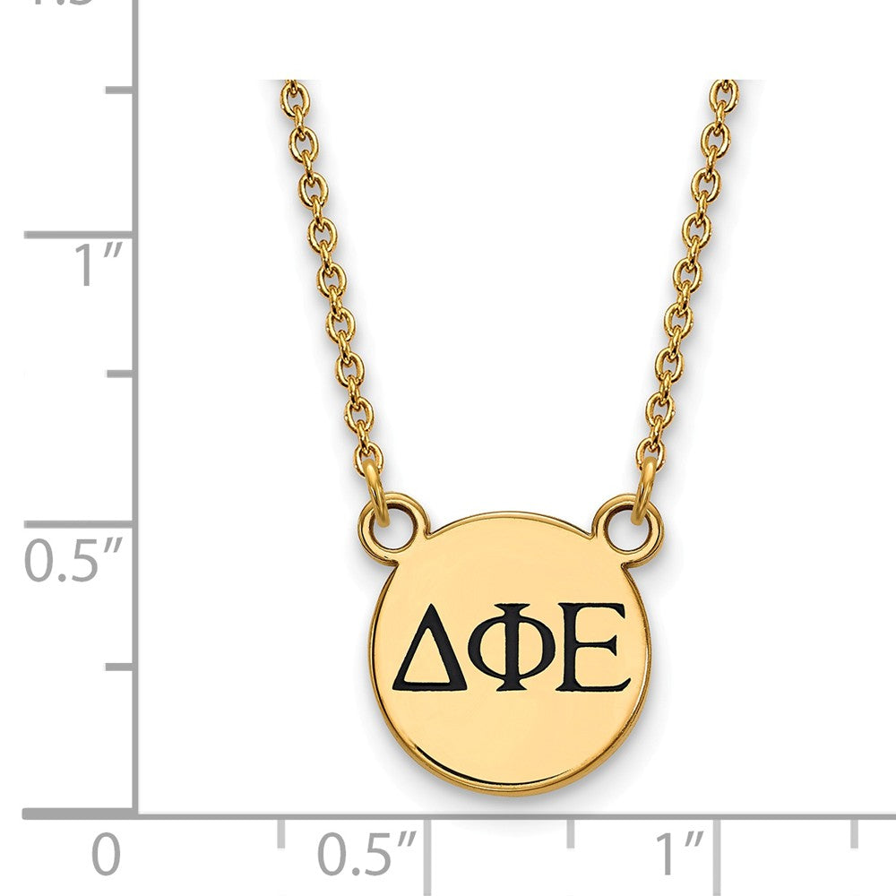 Alternate view of the 14K Plated Silver Delta Phi Epsilon Sm Enamel Greek Letters Necklace by The Black Bow Jewelry Co.