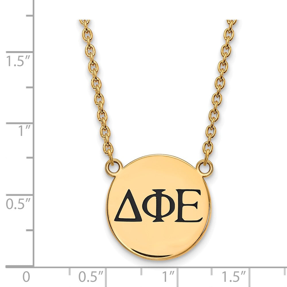 Alternate view of the 14K Plated Silver Delta Phi Epsilon Lg Enamel Greek Letters Necklace by The Black Bow Jewelry Co.