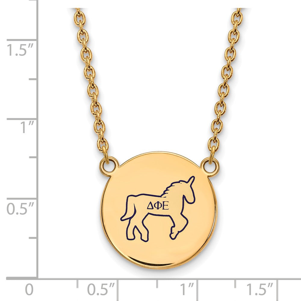 Alternate view of the 14K Plated Silver Delta Phi Epsilon Large Enamel Necklace by The Black Bow Jewelry Co.