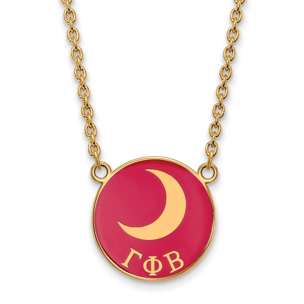 14K Plated Silver Gamma Phi Beta Large Dk Pink Enamel w/ Moon Necklace, Item N14446 by The Black Bow Jewelry Co.